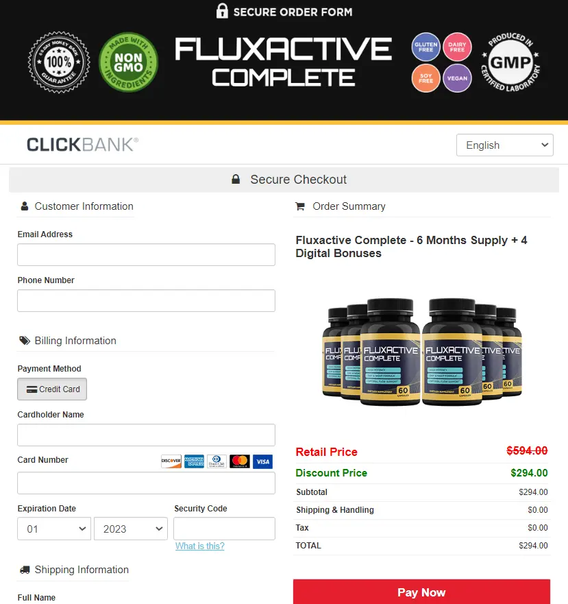 Order page Fluxactive complete